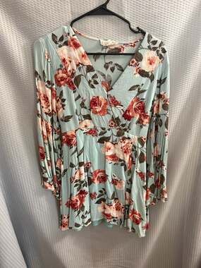 Loveriche Floral Bell Sleeve V-Neck Mini Dress in Sage Green